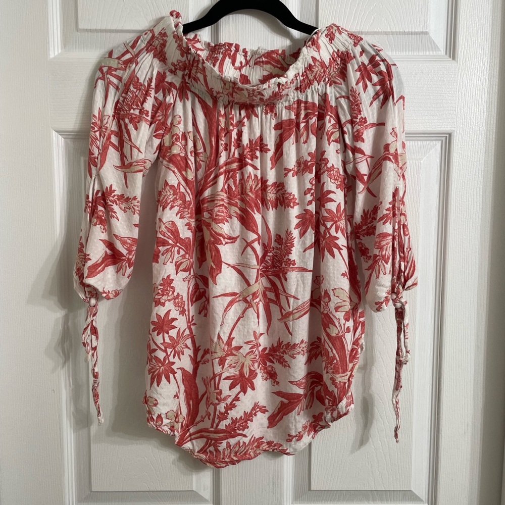 Floral Red/rust off the shoulder top